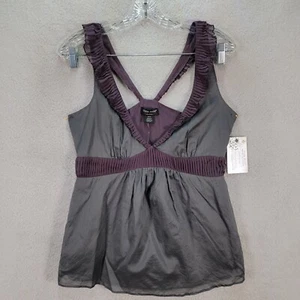 Guess Womens Top Size M Gray V Neck Pleated Y2K Deadstock NEW Fit Flare Blouse - Picture 1 of 12
