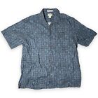 Ll Bean Mens L Reg Shirt Button Up Short Sleeve Blue All Cotton Aztec #261082