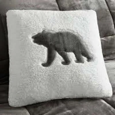 WOOLRICH ALTON ULTRA SOFT BERBER PLUSH 18X18 GRAY BEAR SHERPA BERBER DOWN PILLOW - Image 1 of 3