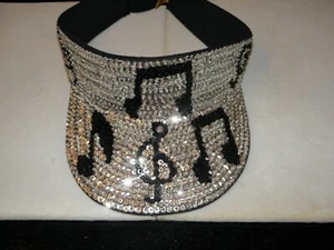 SILVER SEQUIN VISOR MUSIC NOTES JAZZ ROCK BAND ORCHESTRA GOLF DJ ENTERTAINER NEW - Picture 1 of 5
