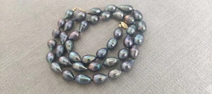 26" Elegant AAA 11-14mm Natural tahitian baroque black blue pearl necklace 14k - Picture 1 of 6