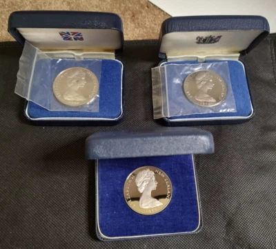 3 monedas de prueba de $1 de Nueva Zelanda * 1972, 1973 y 1974 * Estuches originales - Muy bonitas Foto 1 de 2