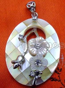 OFERTA Collar Collar Grande de Cuerda de Abulón Blanco Ovalado Natural 35*45mm 18""-229 - Imagen 1 de 5
