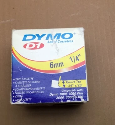 Cinta de etiqueta negra sobre blanca DYMO BRAND D1 43613 para LabelManager, 1/4" x 23 pies 5 unidades Foto 1 de 4