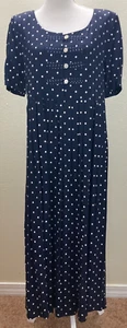 VTG Jessica Howard Navy Blue Polka Dot Maxi Dress Pleated Short Sleeve Sz.10 - Picture 1 of 20