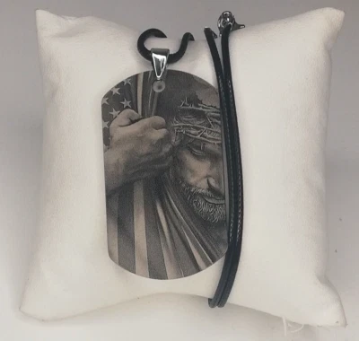 Titanium Men’s American Flag Jesus Stainless Steel Biker Dog Tag New. - Image 1 of 4