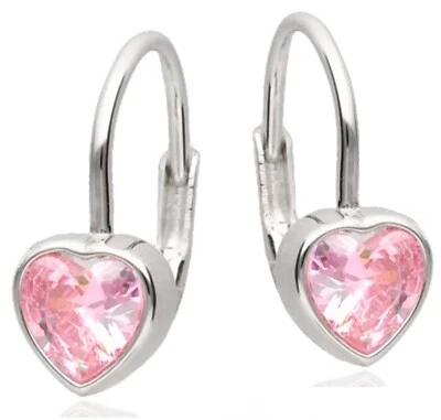 Rosa Herz Brisuren 925 Silber Rhodiniert Zirkonia Damen Mädchen Creolen Ohrringe - Bild 1 von 4