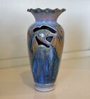 Borggren Studio Pottery Heron Bird Glazed Vase Blue Lavender California 8.5? 