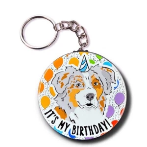 Red Merle Australian Shepherd Dog Birthday Keychain Handmade Accessory Gift - Picture 1 of 4