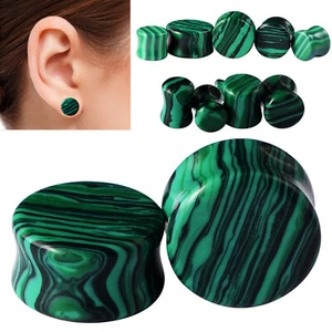PAIR-Natural Stone Ear Plugs Ear Gauges Double Flares Flesh Tunnels Saddle Plug - Picture 1 of 39
