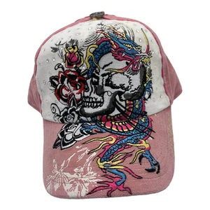 Embroidered Skull Dragon Rose Pink Adjustable Hat Cap Corduroy for Men Women - Picture 1 of 4