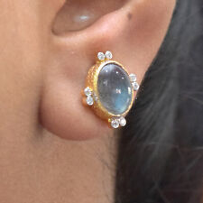 Genuine Diamond 18k Gold Stud Eattings 8.08 ct Labradorite Gemstone Gift Jewelry