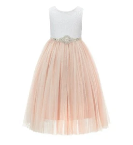 Scalloped V-Back Lace Flower Girl Dress Reception Dress Junior Bridesmaid Dress - Picture 1 of 11