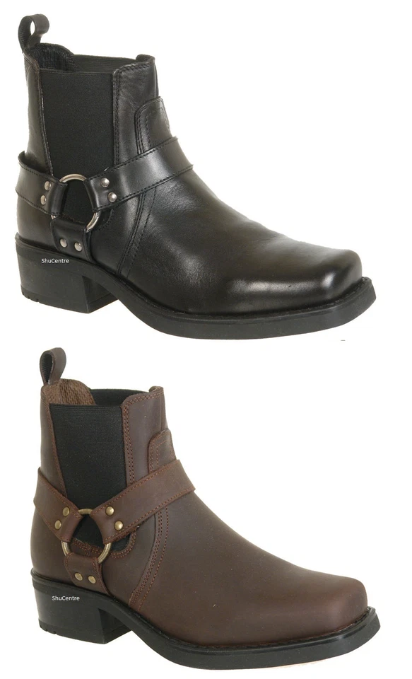 GRINGOS Stivali biker uomo cowboy americano stile western in vera pelle nera marrone