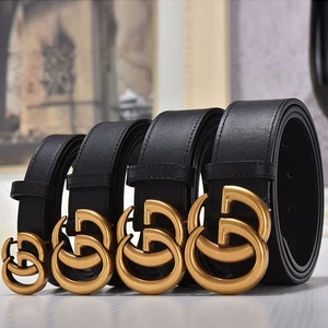 Herren Damen Gürtel Stilvoll Mit Gold Schnalle Leder Schwarz Casual Straßenstil - Bild 1 von 9