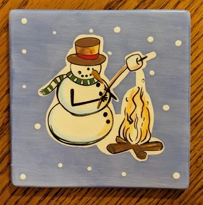 K.I.C. Brushes Earthenware Hand Painted Snowman Roasting Marshmallows Trivit - Picture 1 of 2