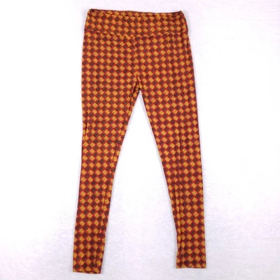 LuLaRoe Tall & Curvy Leggings Red Yellow Black Plaid Geometric Print - Image 1 of 4