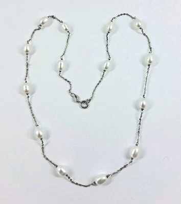 Collana in argento 925 con perle barocche di acqua dolce a chicco di riso da 7mm - Immagine 1 di 4