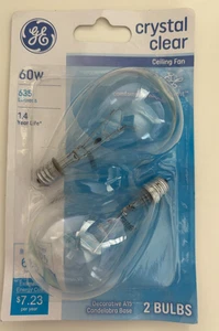 GE 60W Crystal Clear Ceiling Fan Light Bulbs w/Candelabra Base- 4pack! - Picture 1 of 3