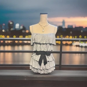 Y2K Rüschen Stufen Tank Top grau Cami Lagenlook Babydoll Röhre Style Body zentral M - Bild 1 von 3