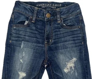 American Eagle Jeans Hi Rise Jegging Distressed Blue Denim Women’s Size 0 - Picture 1 of 10