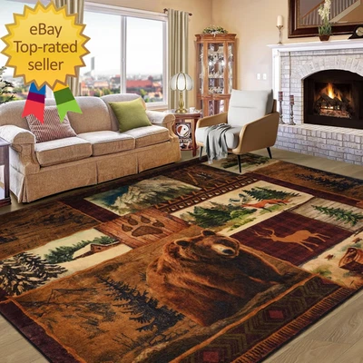 Небольшие ковры для гостиной фермерский дом 6X9 в клетку с изображением буйвола медведя лося оленя - Изображение 1 из 4