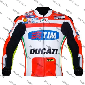Ducati Valentino Rossi VR-46 Leather Motorcycle Motorbike Racing Jacket - Foto 1 di 6