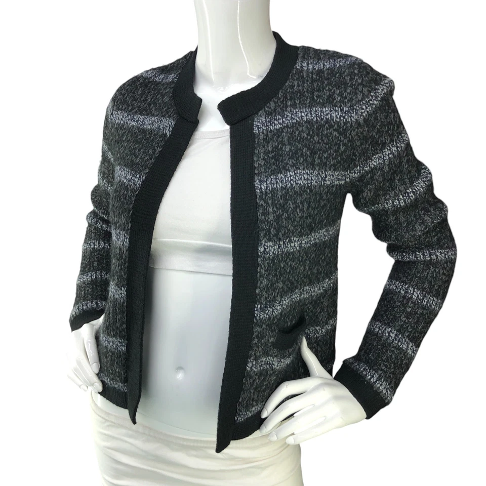 Banana Republic Womens Size XS Colarless Sweater Jacket Cardigan Striped Grey - Image 1 of 4