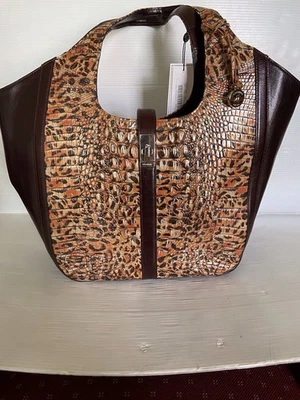 LADIES BRAHMIN CARLA LEOPARD CUB BERGAMOT LEATHER SHOULDER BAG PURSE NWT - Image 1 of 4