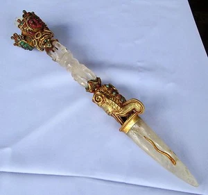 BLESSED Old Tibet Buddhist Crystal Quartz Phurba Yama God of Death Design - Picture 1 of 6