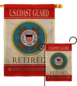 US Coast Guard Retired Burlap Garden Flag Armed Forces  Gift Yard House Banner - Picture 1 of 17