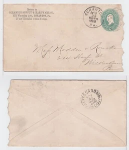 TurtlesTradingPost- Scranton, PA 1888 to Wilkes Barre, PA Both Hand Cancels - Picture 1 of 3
