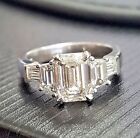 2.20 Ct Emerald Cut Diamond Engagement Ring Baguette & Trapezoid H, VVS2 GIA