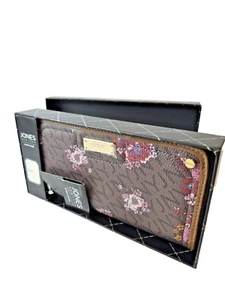 Jones New York Wallet Zip Around Multi Function Check Cards Brown Floral - Picture 1 of 12