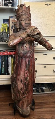 44 inch Hand Carved wooden Asian Pacific Queen Blowing horn Figurehead - Image 1 of 4