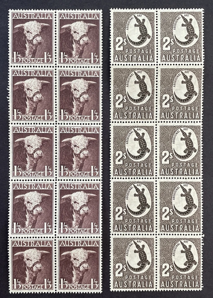 Australia 1948 Bull & Crocodile Stamp Panes.  Lot of 2. Scott 211-212 MNH - Image 1 of 2