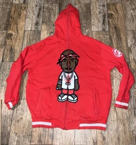 Y2K TUPAC RED FULL ZIP HOODIE SWEATSHIRT RAP CREATING LIMITLESS HEIGHTS 2XL - Picture 1 of 17