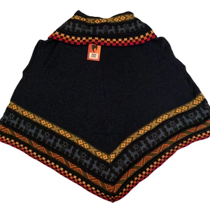 ANDEAN ALPACA HANDMADE WOMEN BLACK CAPE COAT PONCHO SIZE S M - Picture 1 of 8