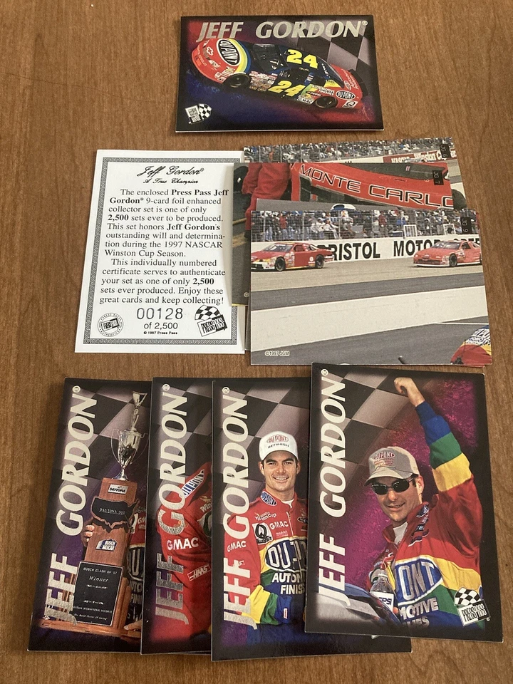 10 card 1997 press pass Jeff Gordon Foil enhanced set 128/2500 Collector set - Image 1 of 1