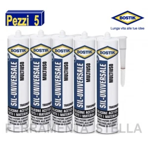 5 pz SILICONE ACETICO SIGILLANTE TRASPARENTE UNIVERSALE ADESIVO ELASTICO 280 ML - Foto 1 di 6
