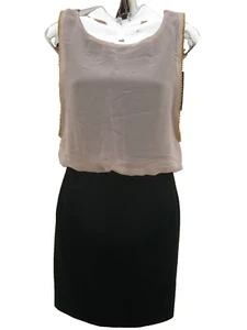 River Island Damen Kleid Stretch Chiffon Overlay schwarz & beige figurbetont Größe 8 - Bild 1 von 12