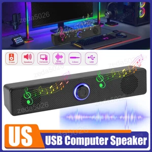 Computer Speakers Stereo Bass Sound 3.5mm USB Wired Soundbar for Desktop Laptop - Picture 1 of 11