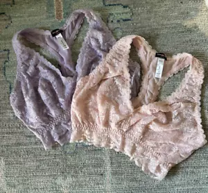 Cosabella Racer Back Lace Bralette Pink and Lavender Set Size Medium - Picture 1 of 8