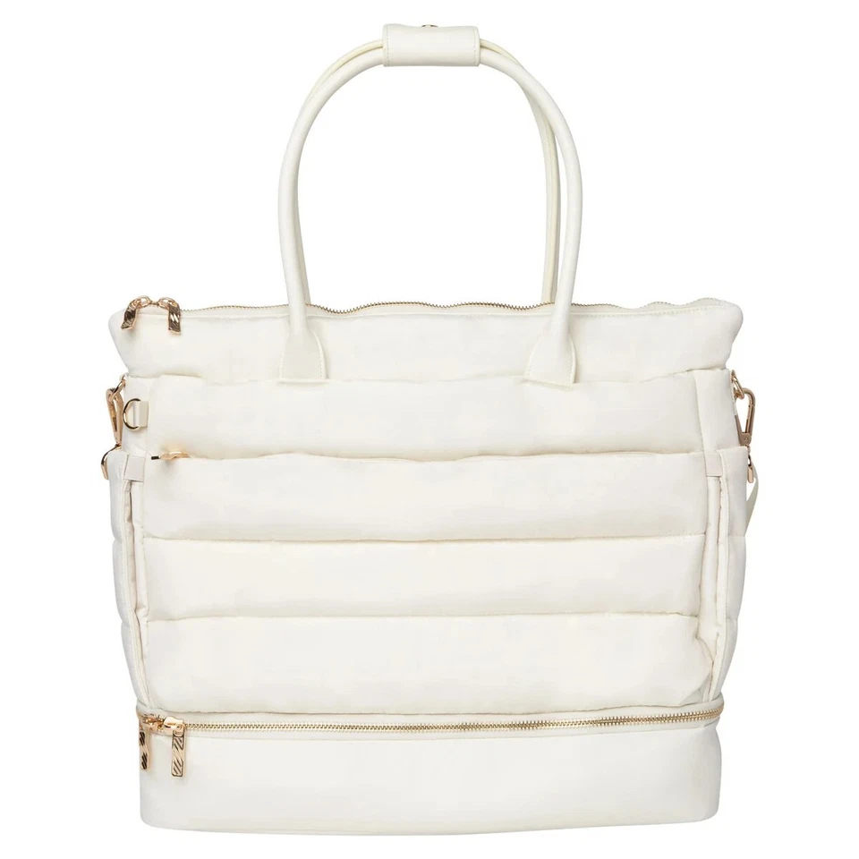 iPack puffy fashion tote travel bag purse Laptop Pocket Cream Style 25192B