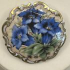 Antique Vintage Hand Painted Porcelain Brooch Pin Blue Flowers C Clasp 1.75”