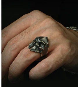 Men Biker Spartan Warrior Skull Helmet Adjustable Open Band Ring Stainless Steel - Picture 1 of 7