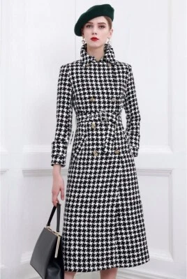 Custom Made to order HOUNDSTOOTH A line Top Outwear Trench Coat Plus 1x-10x Y344 - Image 1 of 4