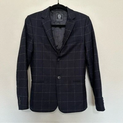 Dal Lago Lana Virgen Azul Marino Ventana Cuadros Mujer Blazer Chaqueta Talla S Pequeña Foto 1 de 4