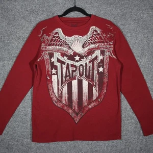 TAPOUT T Shirt Kids XL Red Thermal Long Sleeve Grunge Goth USA Shield Patriotic - Picture 1 of 6