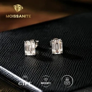 1Ct 2Ct Emerald Cut Moissanite Stud Earrings 925 Sterling Silver GRA Certified - Picture 1 of 7